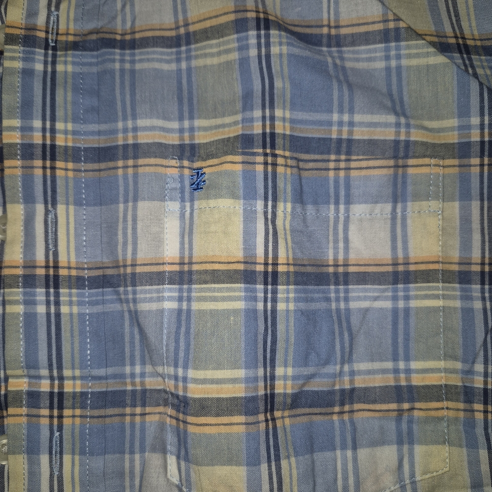 Izod Men's Blue and Yellow Plaid Dress Shirt - Picture 3 of 4